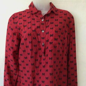J. Crew Bows Blouse Red Navy Blue Button Blouse